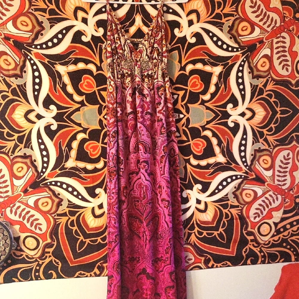 Bohemian Pink and Purple Maxi Dress